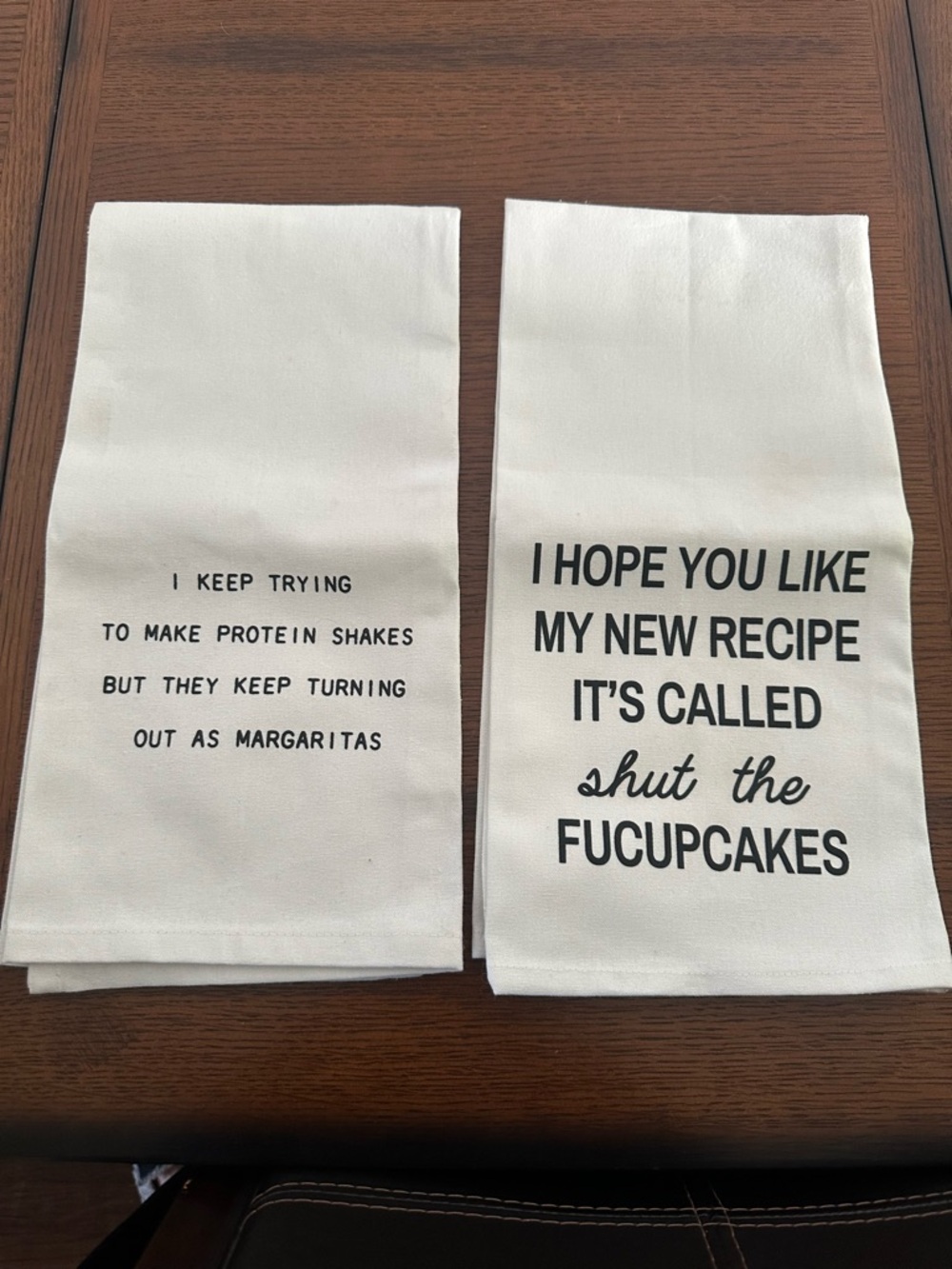 White Humorous Printed Kitchen Tea Towels - Set of 2